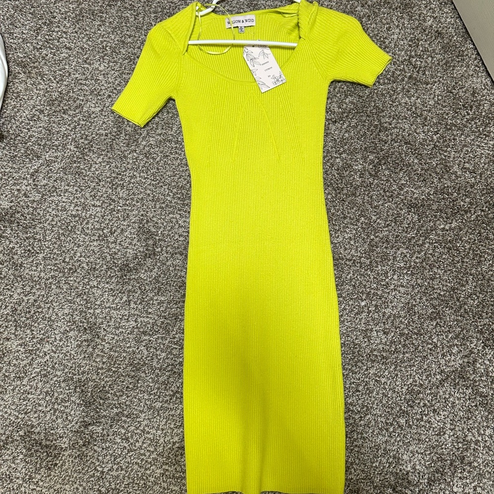 Lime Green Ribbed Midi Dress